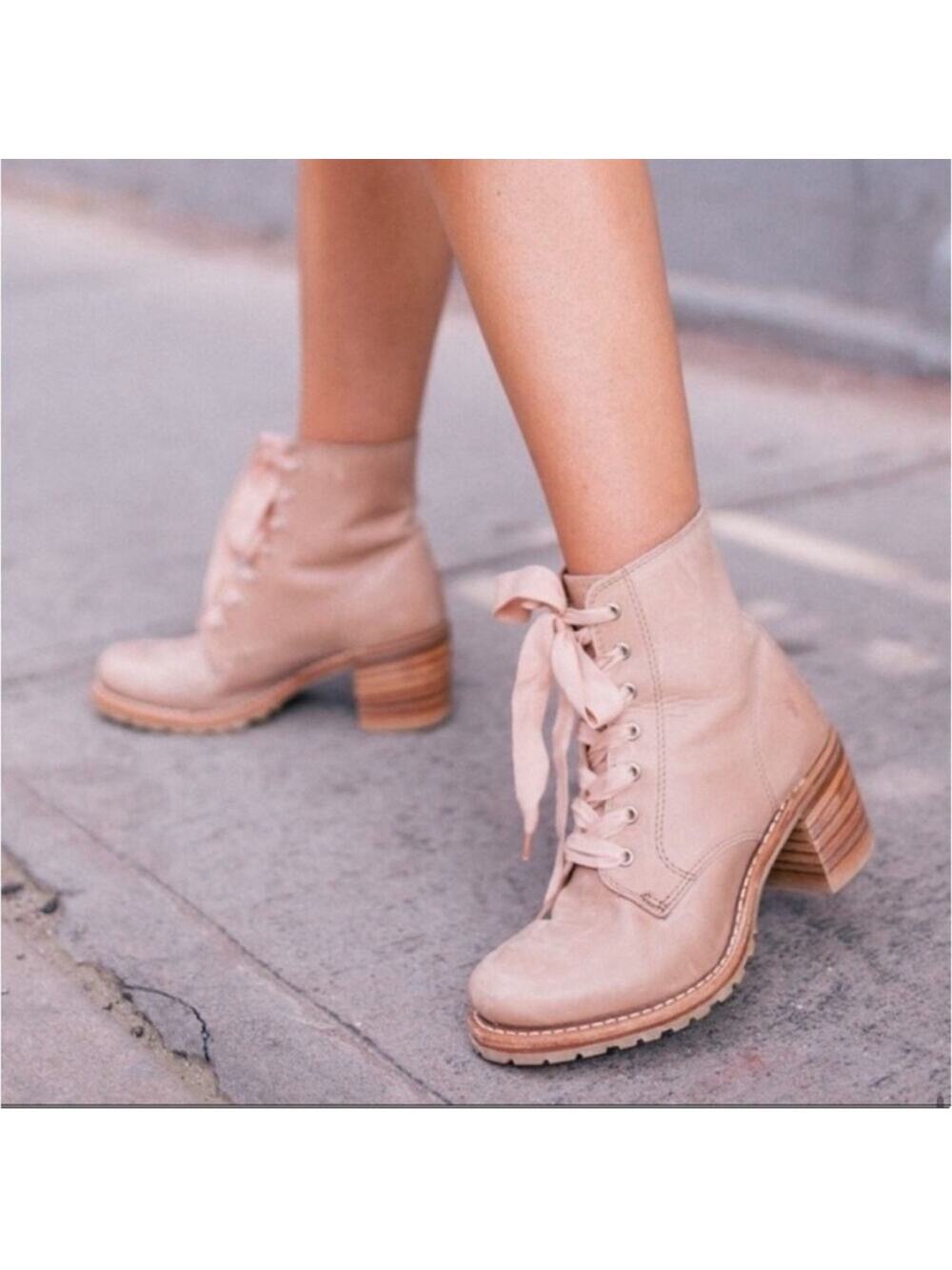 Frye Sabrina Tan Leather Lace Up Ankle Boot Size 7.5